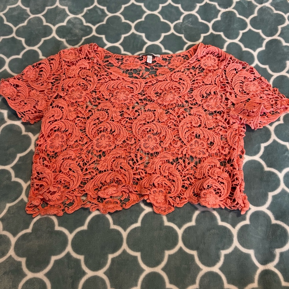 Delia’s Coral Lace Women Crop Top